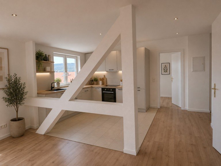 So k�nnte die K�che aussehen Lindenfels Dachgeschosswohnung Charmante 3-Zimmer-Dachgeschosswohnung �ber den D�chern von Lindenfels