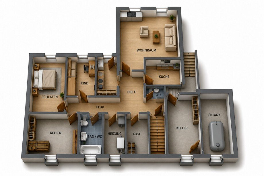 3 D Grundriss UG Zweifamilienhaus M�rlenbach