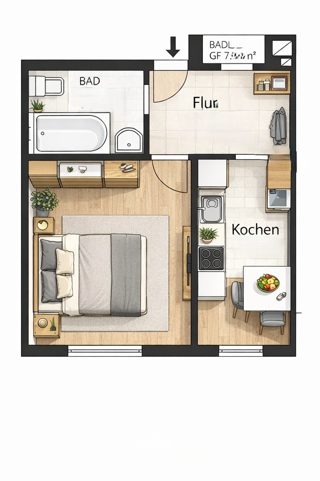 grundriss_farbe Erdgeschosswohnung Viernheim