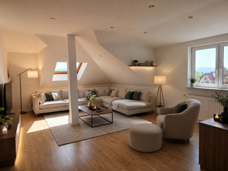 So k�nnte das Wohnzimmer aussehen Lindenfels Dachgeschosswohnung Charmante 3-Zimmer-Dachgeschosswohnung �ber den D�chern von Lindenfels