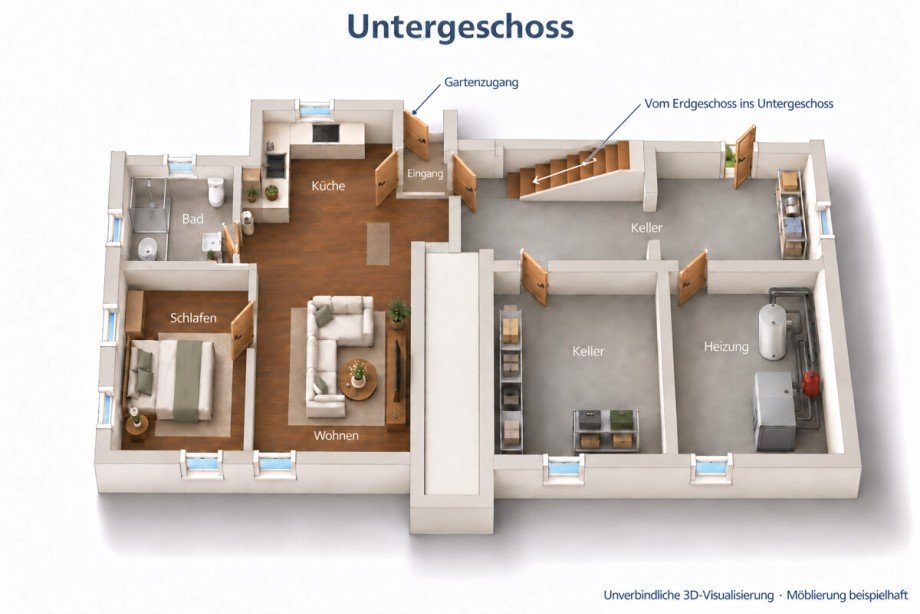 3 D Grundriss KI generiertUG Einfamilienhaus Lautertal