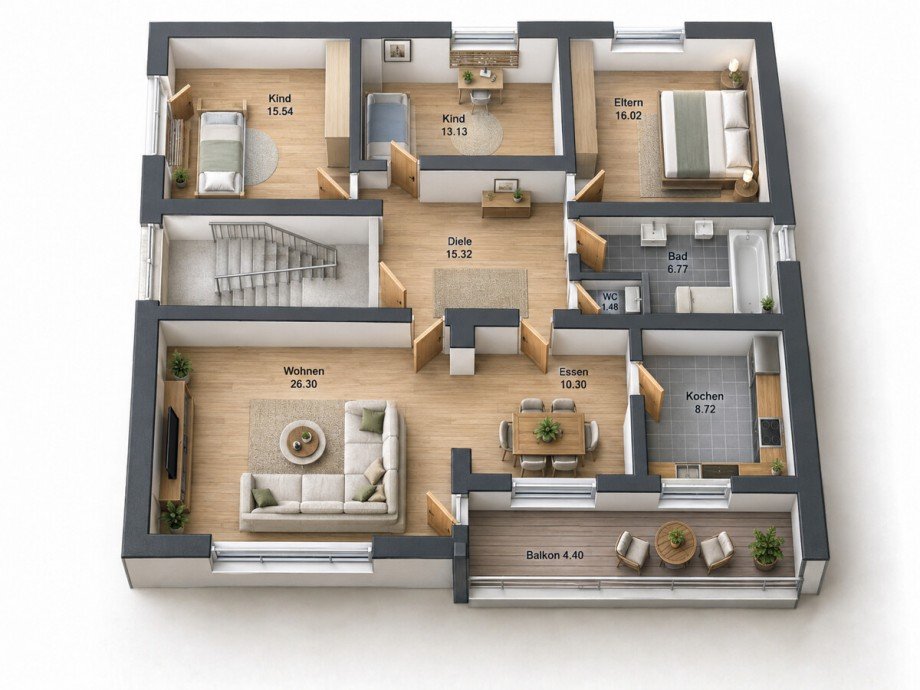 3D Grundriss Ki grafisch aufbereitet, nicht ma�stabsgetreu. Dachgeschosswohnung Heppenheim (Bergstra�e) / Kirschhausen