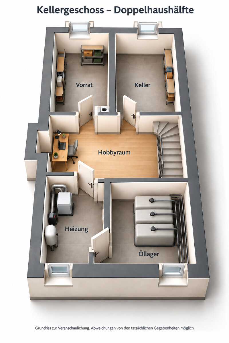 3 D Keller gescho� KI generiert Doppelhaush�lfte Heddesheim
