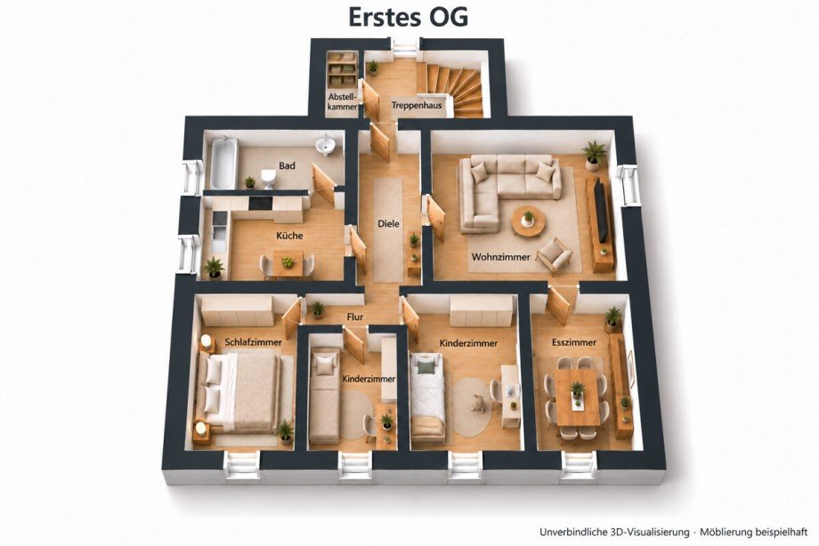 3 D Grundriss 1 OG KI erstellt nicht ma�getreu Etagenwohnung Laudenbach