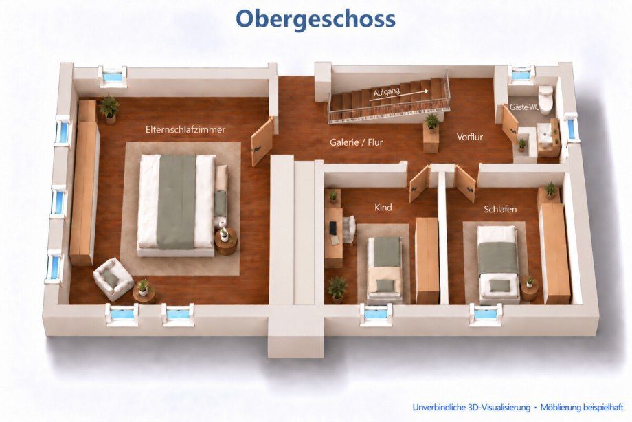 3 D Grundriss KI generiert OG Einfamilienhaus Lautertal