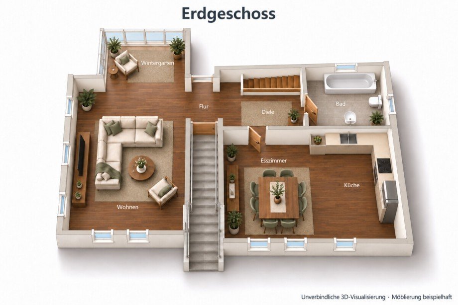 3 D Grundriss KI generiert EG Einfamilienhaus Lautertal